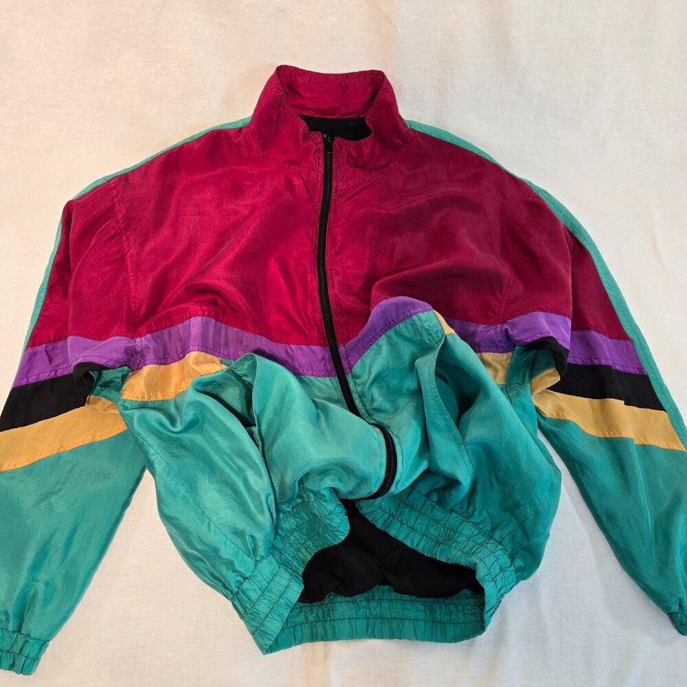 Vintage SARA ROBERTS 90's Y2K Blockecore Multicolor Bomber Jacket UNISEX Size M. - Picture 11 of 17